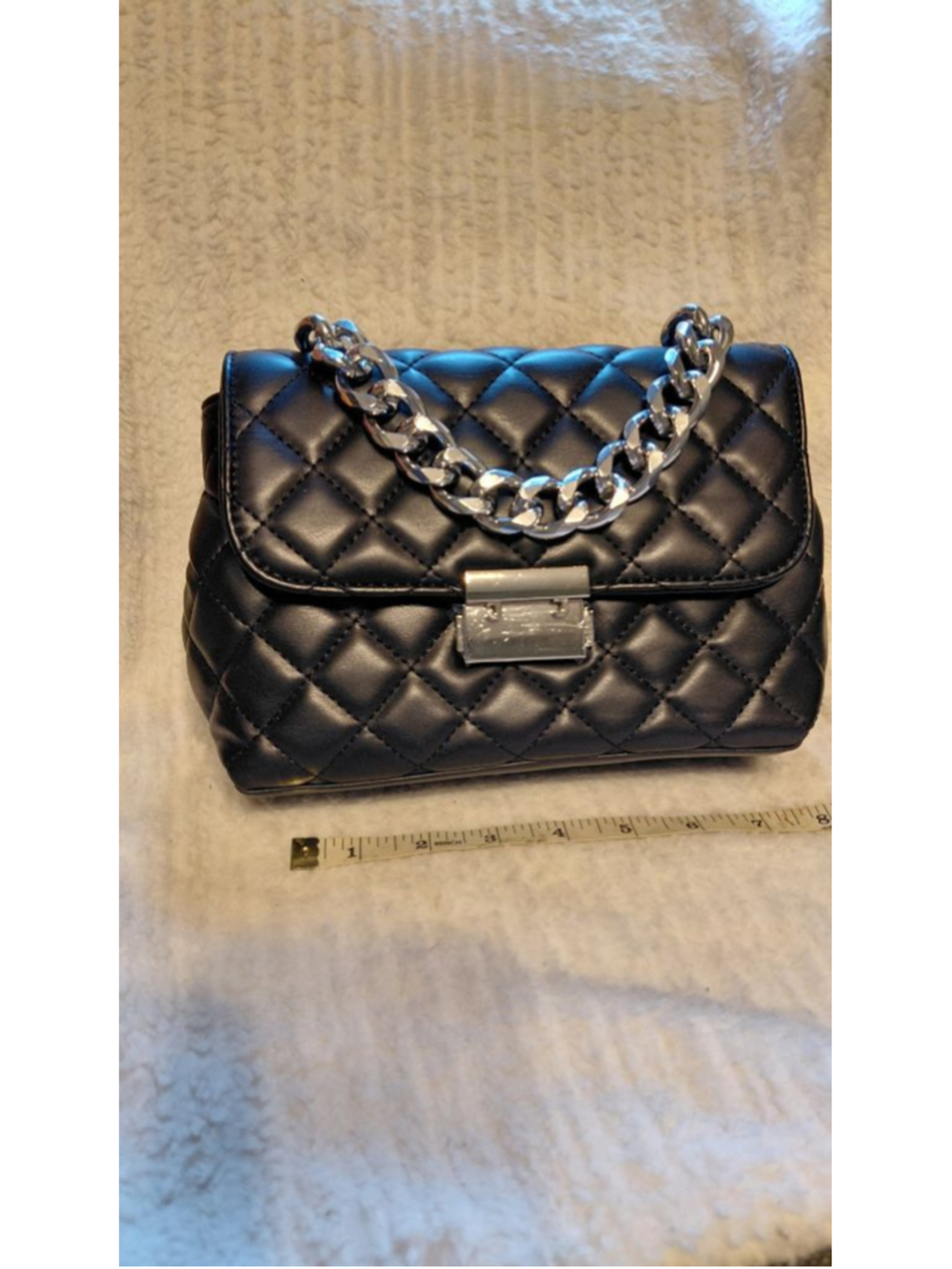 Women's Quilted Crossbody Bag One Size Black Silver